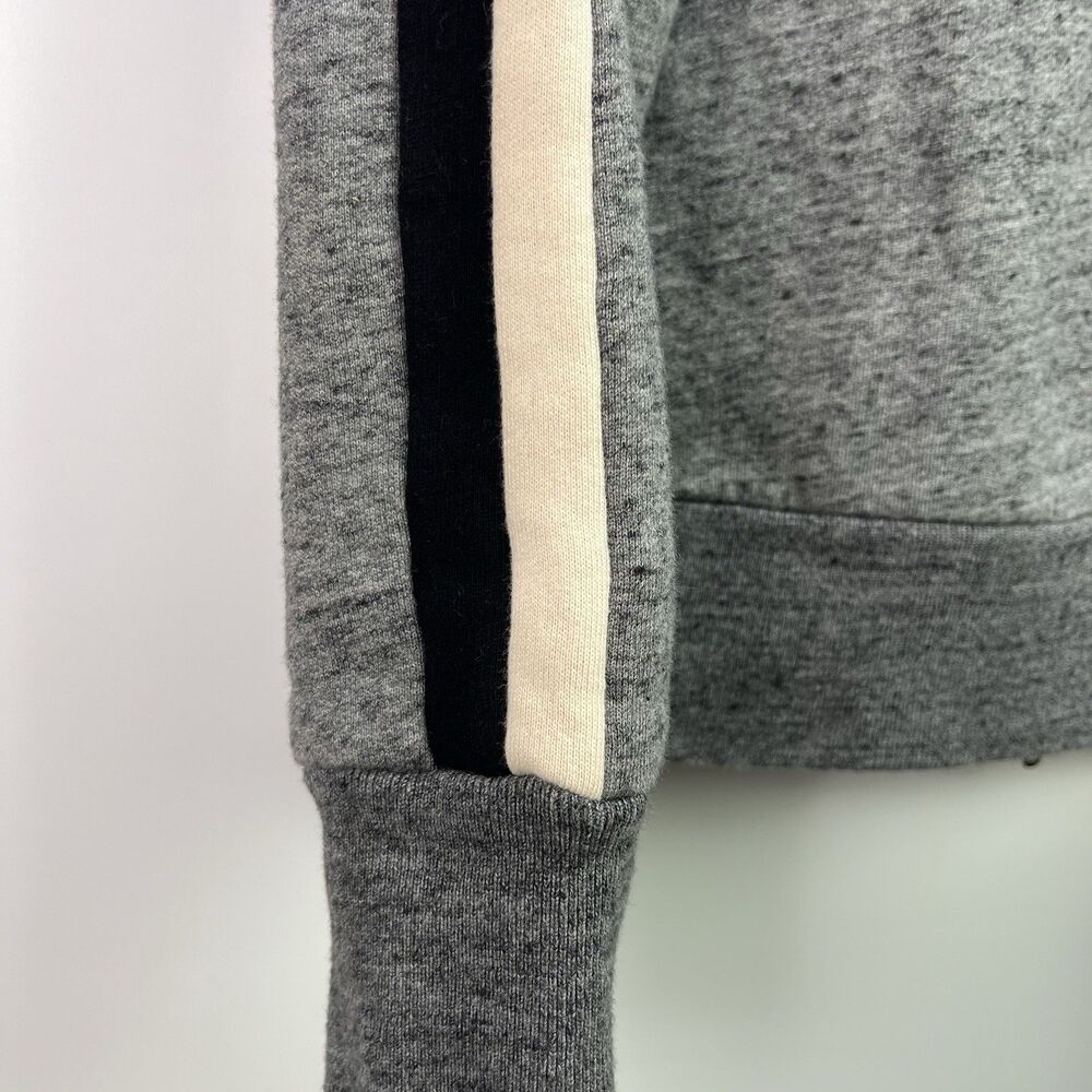 J. Crew Zip Up Hoodie Size Medium Gray Sherpa Lined Track Stripe Jacket Style - Picture 5 of 7